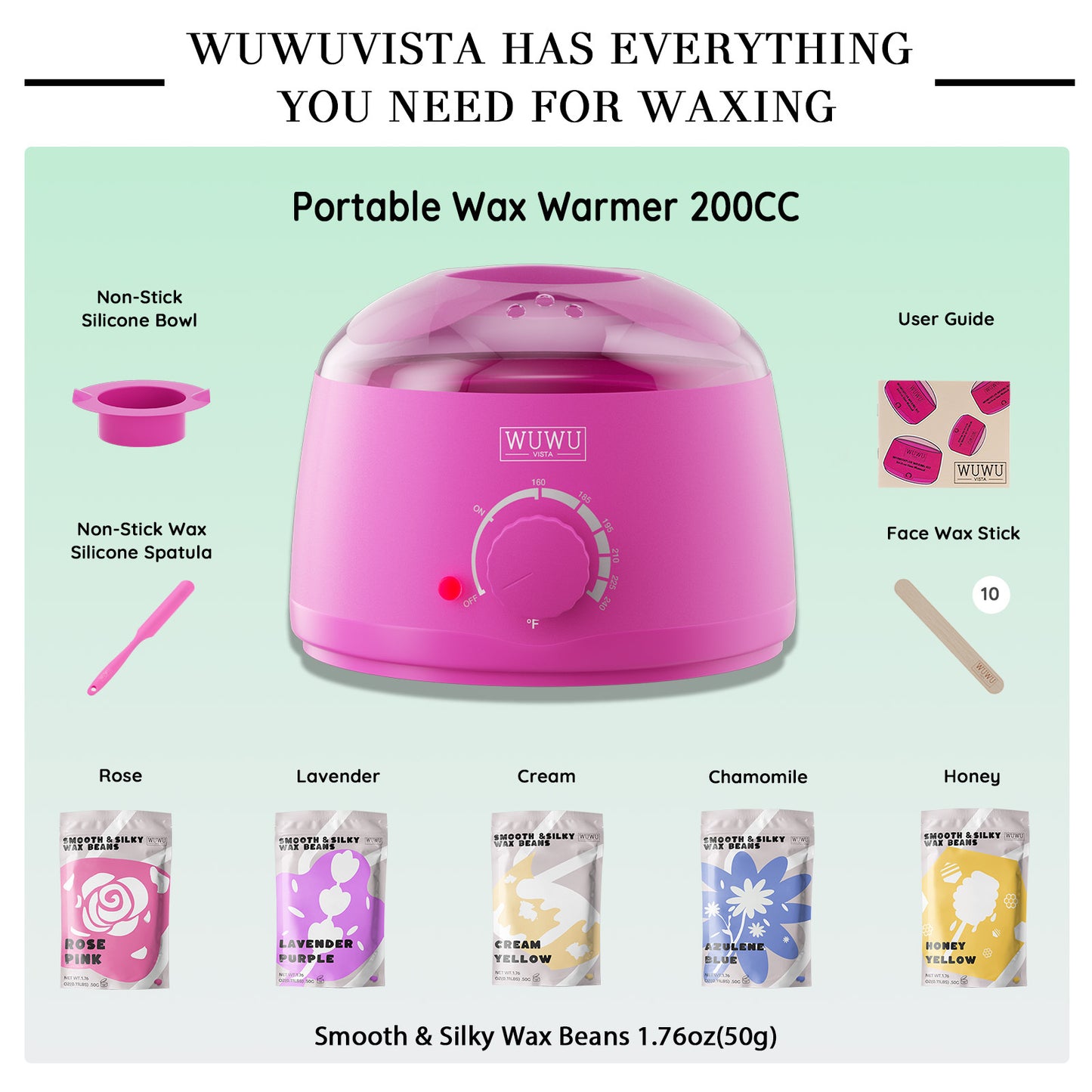 WUWUVISTA Wax Beads Kit – 19-teiliges Haarentfernungs-Set für glatte Haut